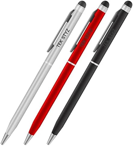 Pro Stylus Pen עבור Kyocera C6743 עם דיו, דיוק גבוה, צורה רגישה במיוחד וקומפקטית למסכי מגע [3 חבילה-שחור-אדום-סילבר]